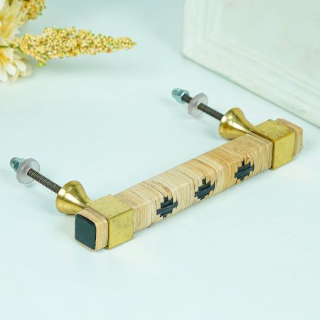 Black and Brown Wooden Rattan Door Handles